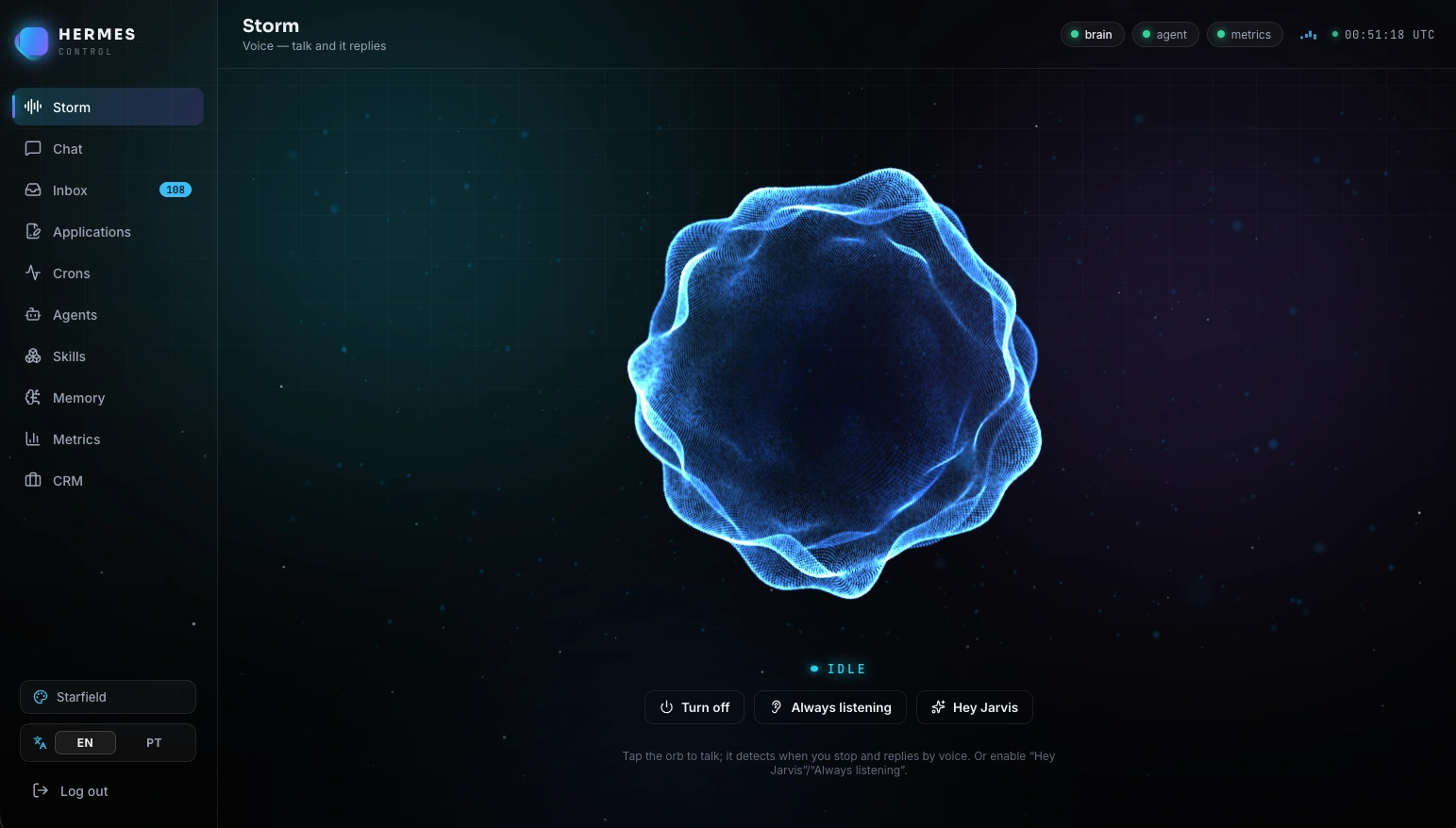 Hermes — screenshot da interface
